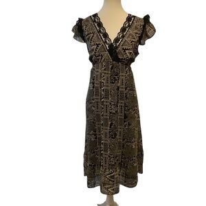 Nu-Look Boho Lace Trim Midi Dress | Back Tie Empire Waist | Size L